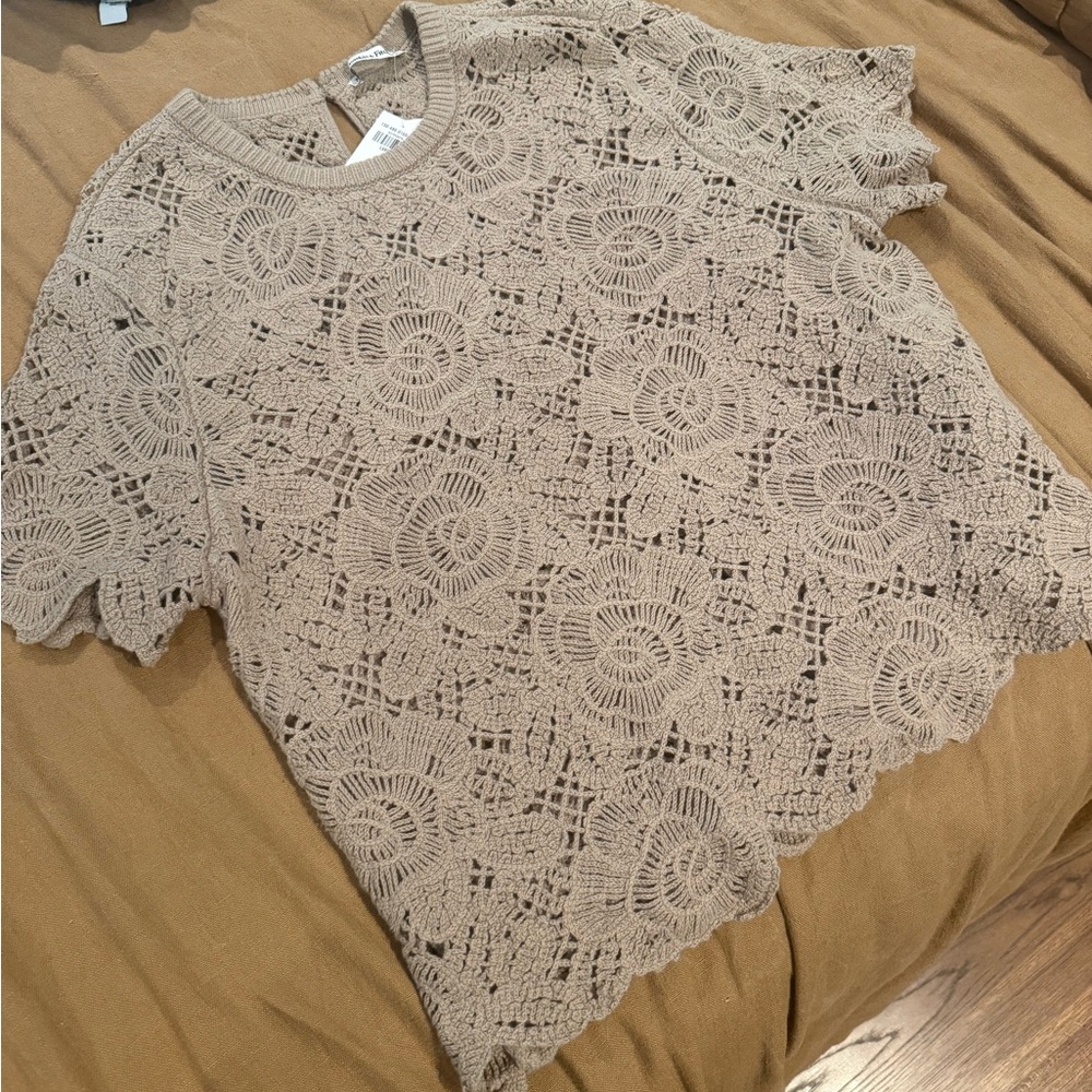 Abercrombie & Fitch Crochet Lace Blouse in Beige